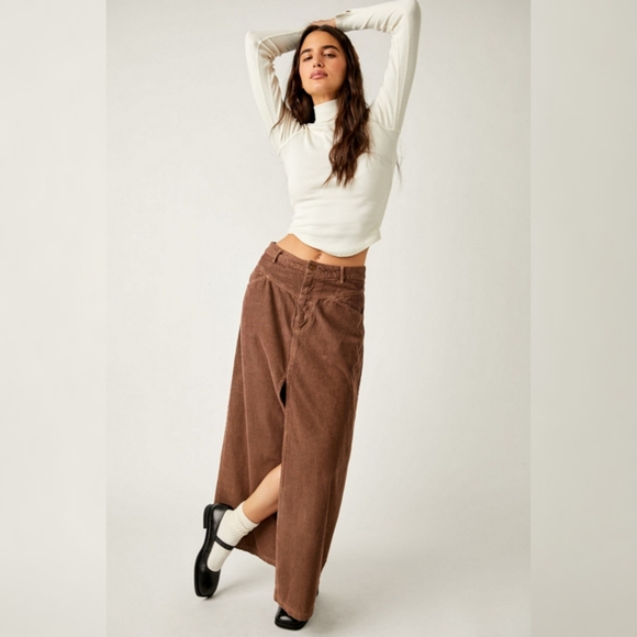 Free People Come As You Are Corduroy Maxi Skirt Cocoa Brown...